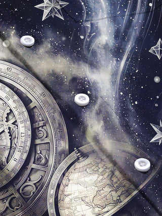 Adaychic Men's Vintage Astrolabe And Star Map Print Long Sleeve Shirt with Chest Pocket