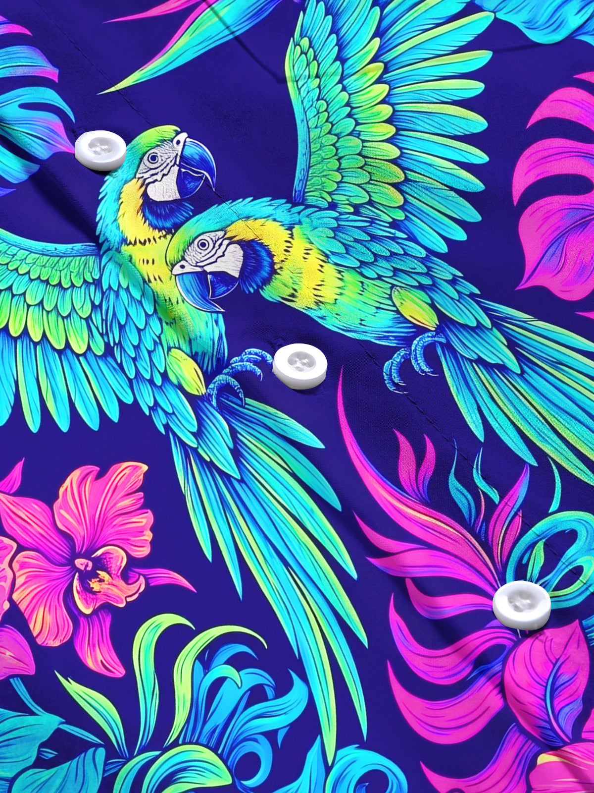 Adaychic Men's Neon Parrots And Tropical Flowers Print Long Sleeve Shirt with Chest Pocket