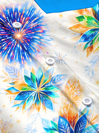 Adaychic Men's Fourth Of July Fireworks And Poinsettia Print Long Sleeve Shirt with Chest Pocket
