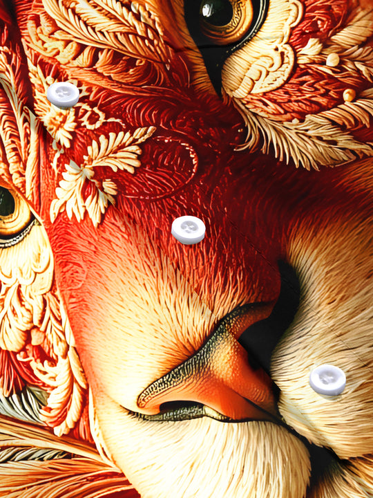Adaychic Men's Vintage Style Lion Head Portrait Print Short Sleeve Shirt with Chest Pocket