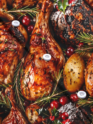 Adaychic Men's Long Sleeve Shirt - Christmas Roast Turkey And Cranberries With Rosemary Print with Chest Pocket