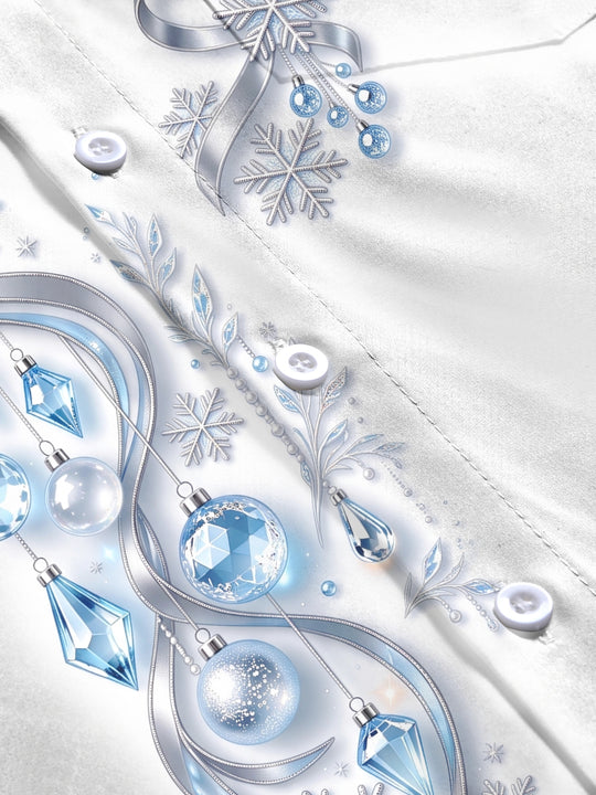 Adaychic Men's Christmas Ornaments And Snowflakes Print Long Sleeve Shirt with Chest Pocket