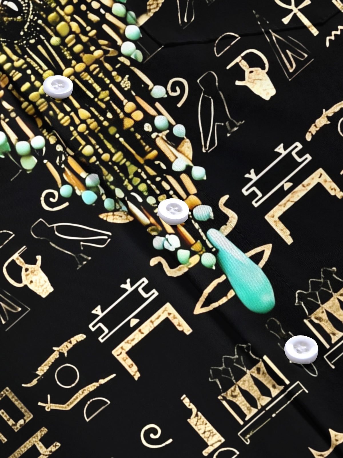 Adaychic Men's Vintage Style Egyptian Hieroglyphs Print Short Sleeve Shirt with Chest Pocket
