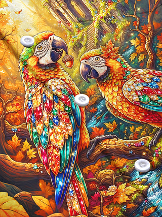 Adaychic Men's Graphic Parrots In Autumn Forest Print Long Sleeve Shirt with Chest Pocket