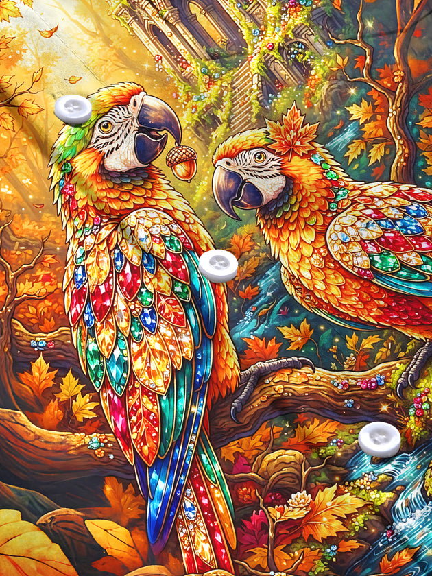 Adaychic Men's Graphic Parrots In Autumn Forest Print Long Sleeve Shirt with Chest Pocket