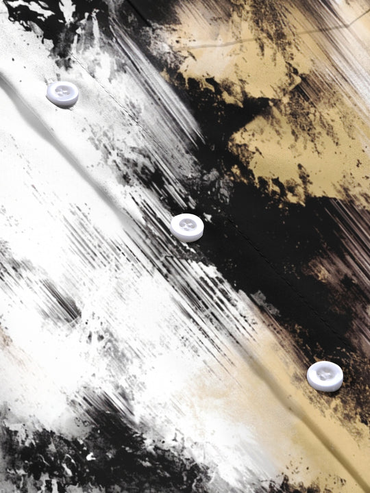 Adaychic Men's Long Sleeve Shirt - Abstract Black And Gold Splatter With Vertical Drips Print with Chest Pocket