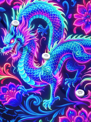 Adaychic Men's Graphic Neon Fantasy Dragon Print Long Sleeve Shirt with Chest Pocket