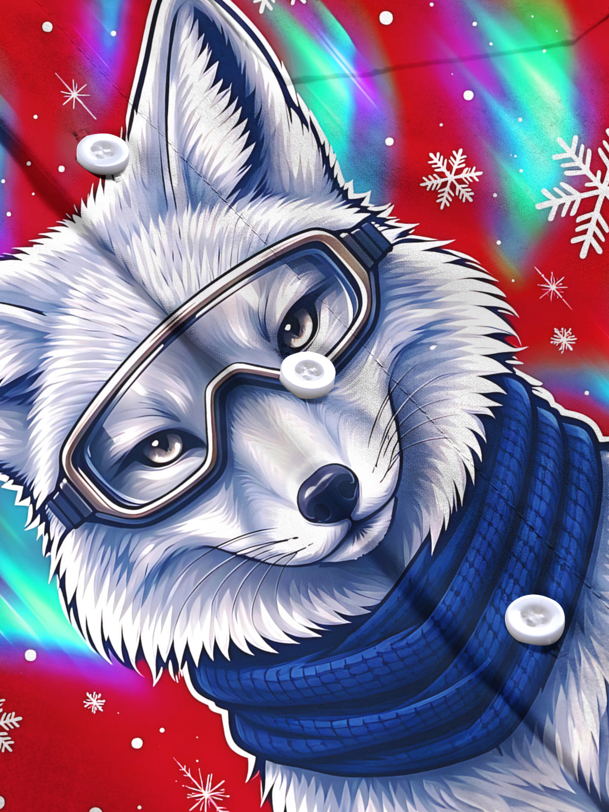 Adaychic Men's Arctic Fox With Goggles And Scarf Print Long Sleeve Shirt with Chest Pocket
