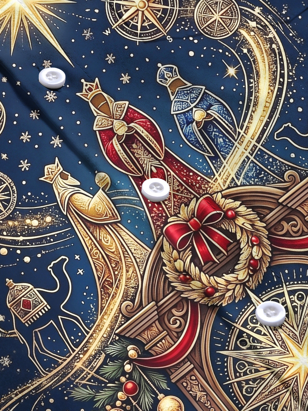 Adaychic Men's Three Wise Men And Christmas Ornaments Print Long Sleeve Shirt with Chest Pocket