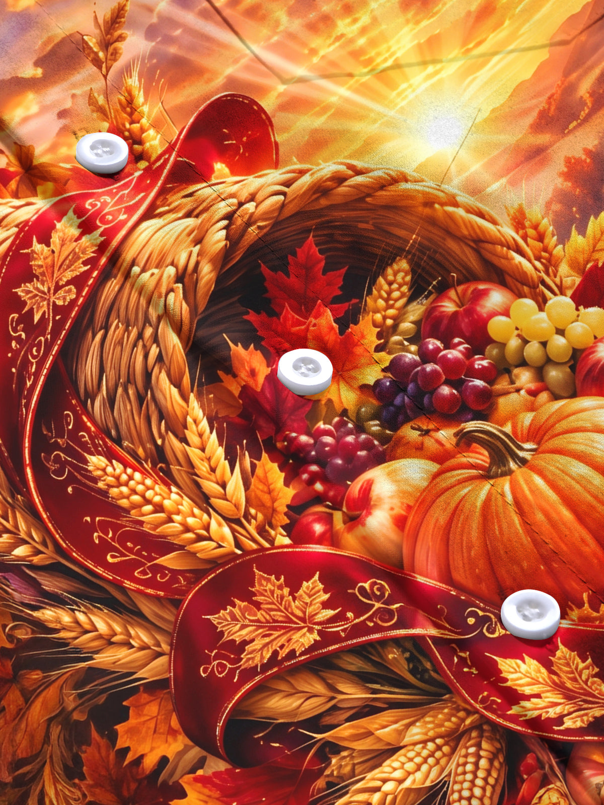 Adaychic Men's Long Sleeve Shirt - Thanksgiving Cornucopia With Pumpkins Grapes Apples Wheat And Autumn Leaves Print with Chest Pocket
