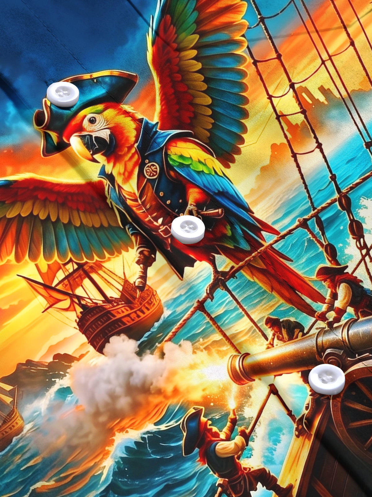 Adaychic Men's Graphic Pirate Parrot On Ship Deck Print Long Sleeve Shirt with Chest Pocket
