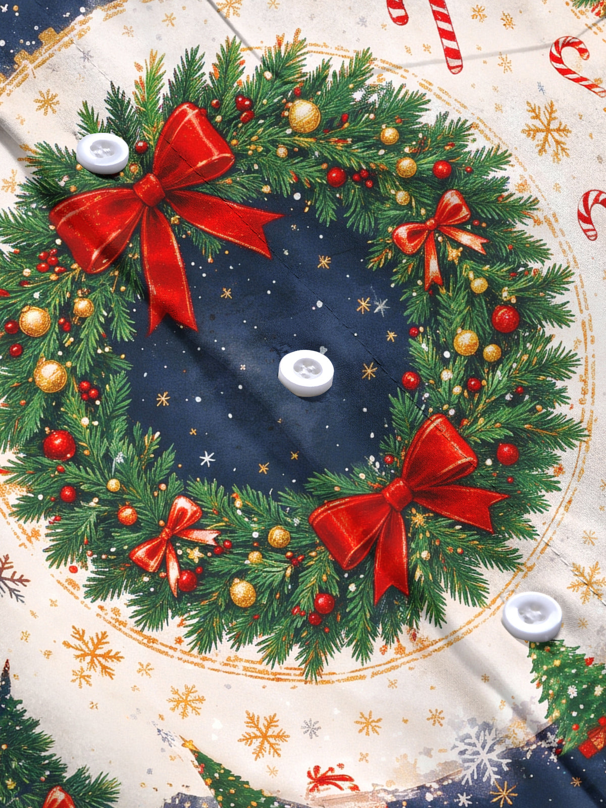 Adaychic Men's Christmas Wreath With Red Bows Print Long Sleeve Shirt with Chest Pocket