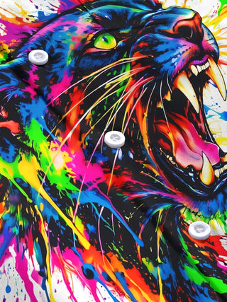 Adaychic Men's Graphic Colorful Paint Splatter Panther Print Long Sleeve Shirt with Chest Pocket