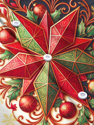 Adaychic Men's Christmas Star Holly Baubles Snowflakes Print Long Sleeve Shirt with Chest Pocket