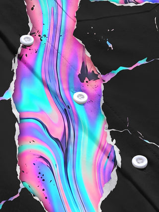 Adaychic Men's Long Sleeve Shirt - Abstract Psychedelic Swirls And Splatters Print with Chest Pocket
