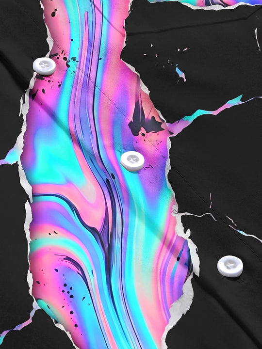 Adaychic Men's Long Sleeve Shirt - Abstract Psychedelic Swirls And Splatters Print with Chest Pocket