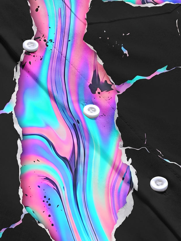 Adaychic Men's Long Sleeve Shirt - Abstract Psychedelic Swirls And Splatters Print with Chest Pocket