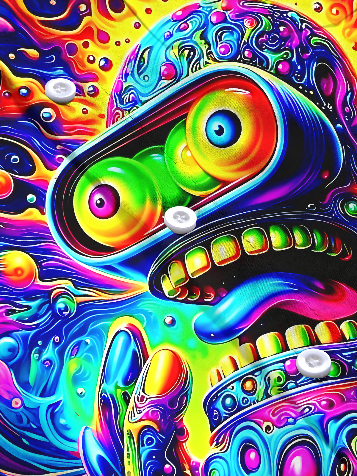 Adaychic Men's Graphic Abstract Psychedelic Skull Swirl Print Long Sleeve Button Down Shirt with Chest Pocket