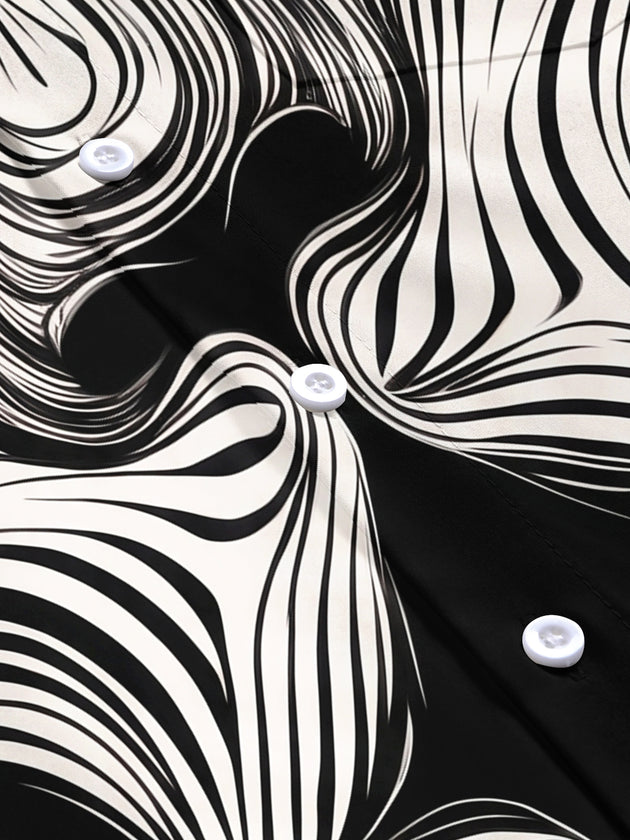 Adaychic Men's Geometric Abstract Face Swirl Print Short Sleeve Button Down Shirt with Chest Pocket