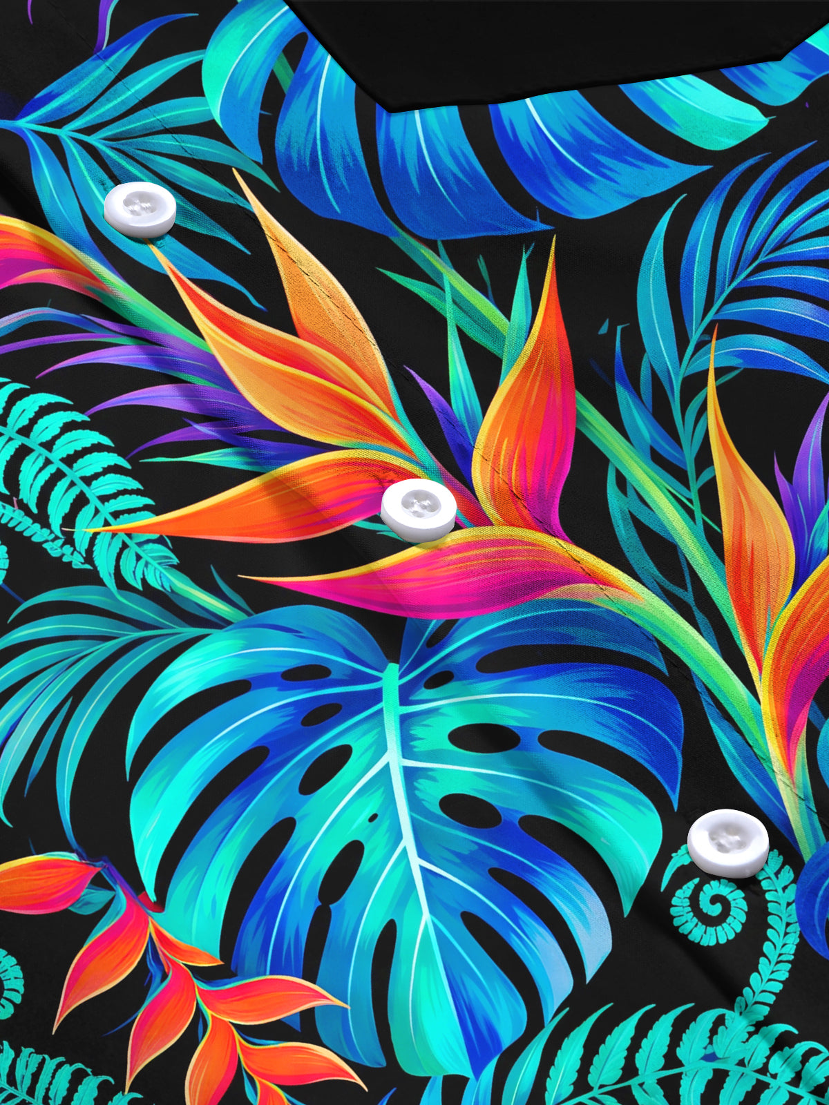 Adaychic Men's Long Sleeve Shirt - Tropical Leaves And Bird Of Paradise Flowers Print with Chest Pocket