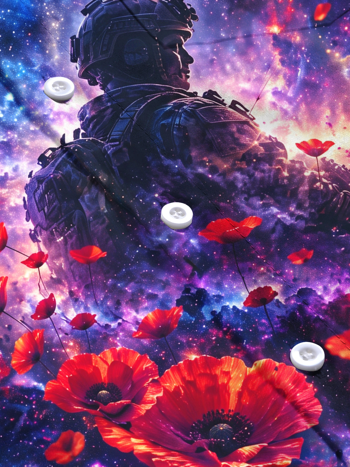 Adaychic Men's Long Sleeve Shirt - Soldier Silhouette And Red Poppies Against Galaxy Background Print with Chest Pocket