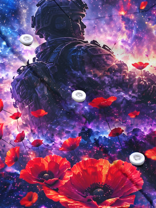 Adaychic Men's Long Sleeve Shirt - Soldier Silhouette And Red Poppies Against Galaxy Background Print with Chest Pocket