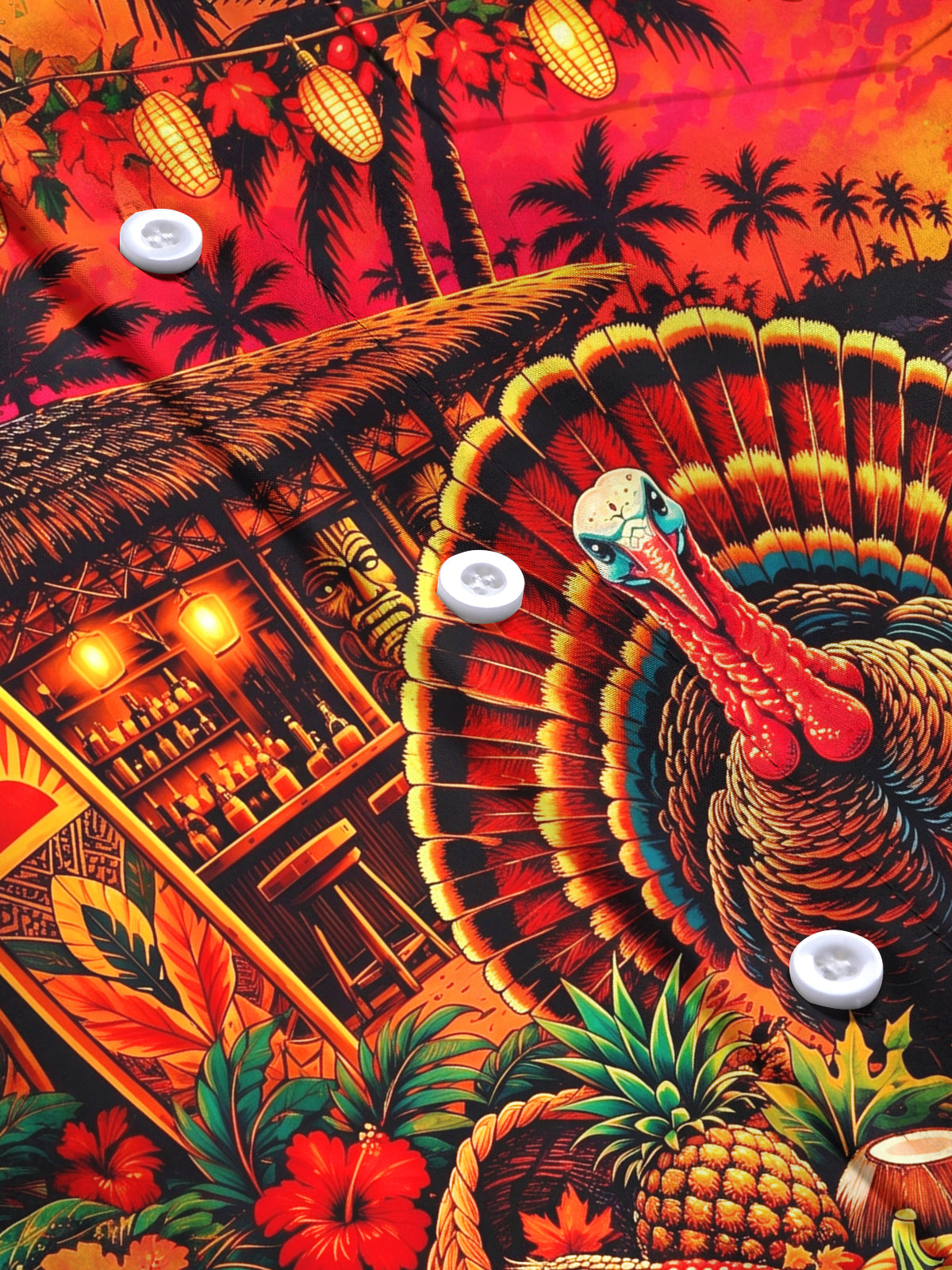 Adaychic Men's Thanksgiving Turkey And Harvest Basket Print Long Sleeve Shirt with Chest Pocket