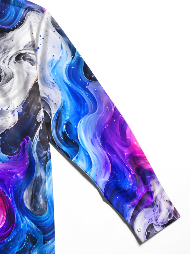 Adaychic Men's Printed Abstract Swirling Fluid Colors Print Long Sleeve Shirt with Chest Pocket