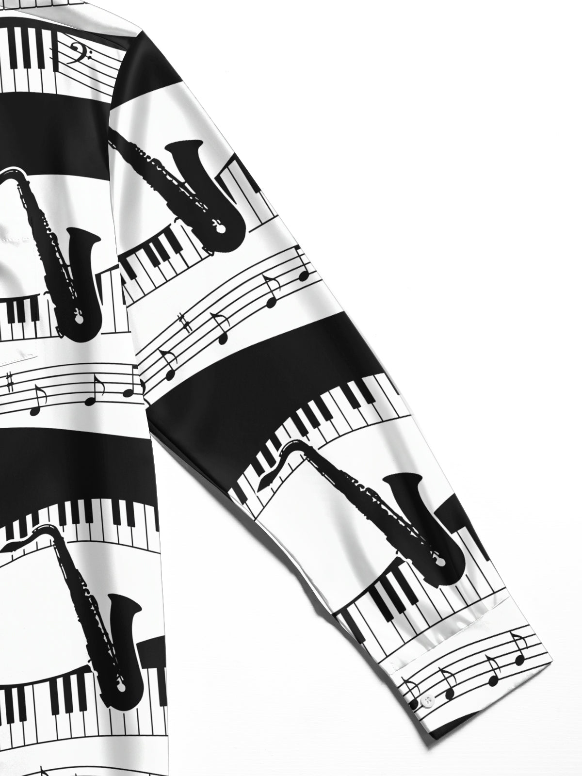 Adaychic Men's Graphic Piano Keys And Musical Notes Print Long Sleeve Shirt with Chest Pocket