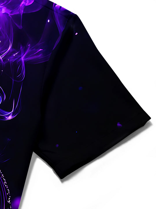 Adaychic Men's Purple Nebula Pocket Watch Print Short Sleeve Shirt with Chest Pocket