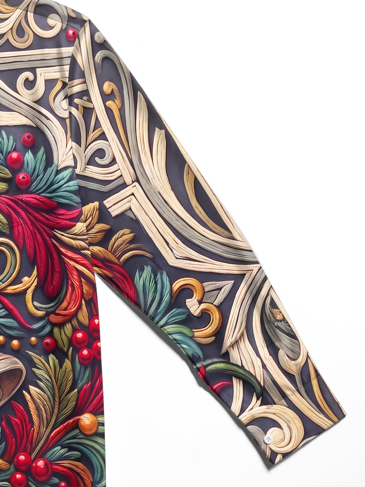 Adaychic Men's Printed Christmas Bells And Foliage Print Long Sleeve Shirt with Chest Pocket