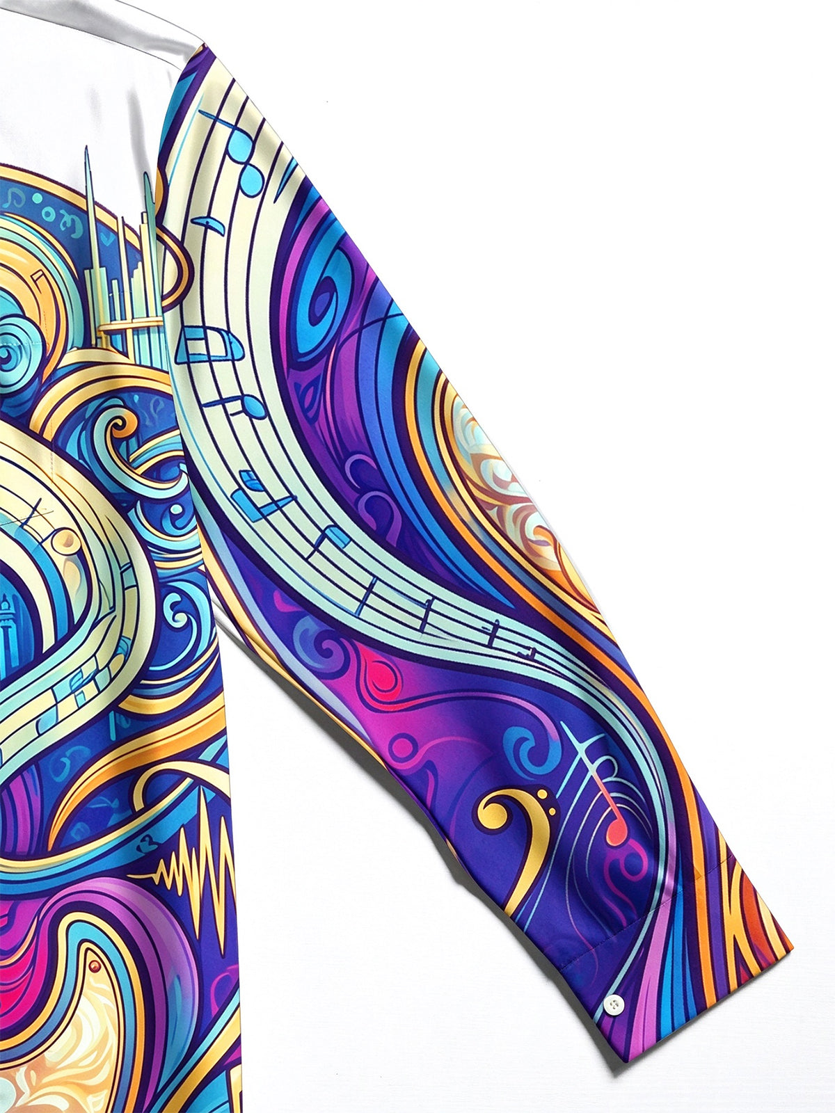 Adaychic Men's Long Sleeve Shirt - Psychedelic Bass Guitar And Musical Notes Print with Chest Pocket