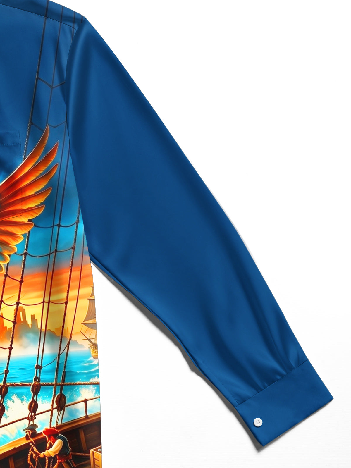 Adaychic Men's Graphic Pirate Parrot On Ship Deck Print Long Sleeve Shirt with Chest Pocket