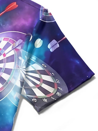Adaychic Men's Printed Dartboard Pattern Short Sleeve Shirt with Chest Pocket