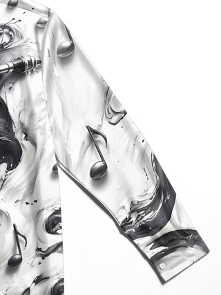 Adaychic Men's Graphic Saxophone And Musical Notes Print Long Sleeve Shirt with Chest Pocket
