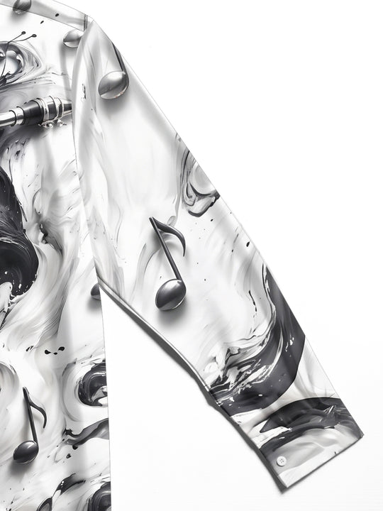 Adaychic Men's Graphic Saxophone And Musical Notes Print Long Sleeve Shirt with Chest Pocket