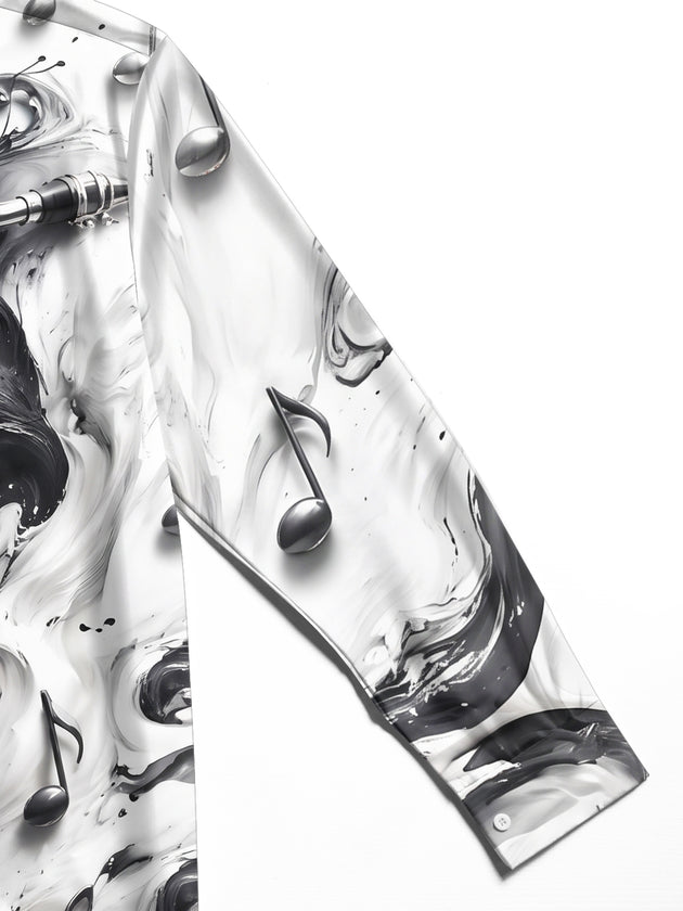 Adaychic Men's Graphic Saxophone And Musical Notes Print Long Sleeve Shirt with Chest Pocket