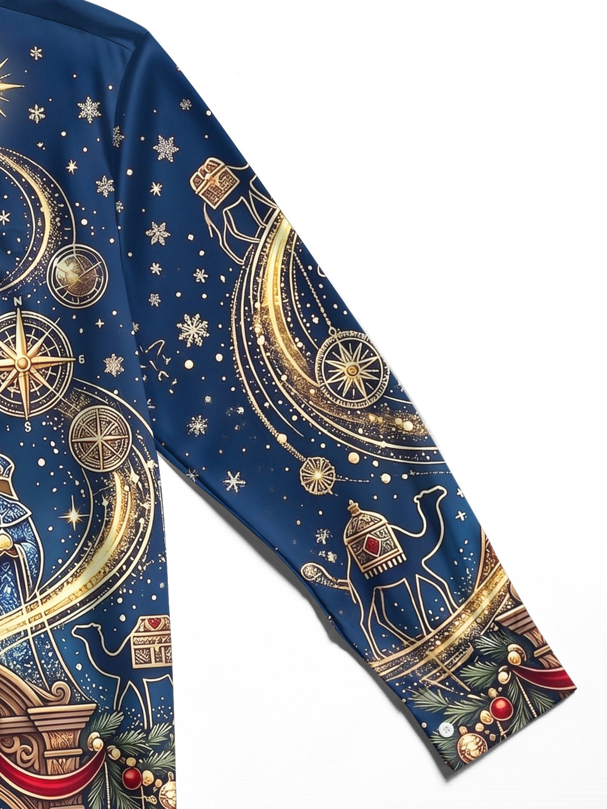 Adaychic Men's Three Wise Men And Christmas Ornaments Print Long Sleeve Shirt with Chest Pocket