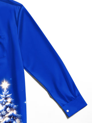 Adaychic Men's Printed Christmas Tree And Ornaments Print Long Sleeve Shirt with Chest Pocket