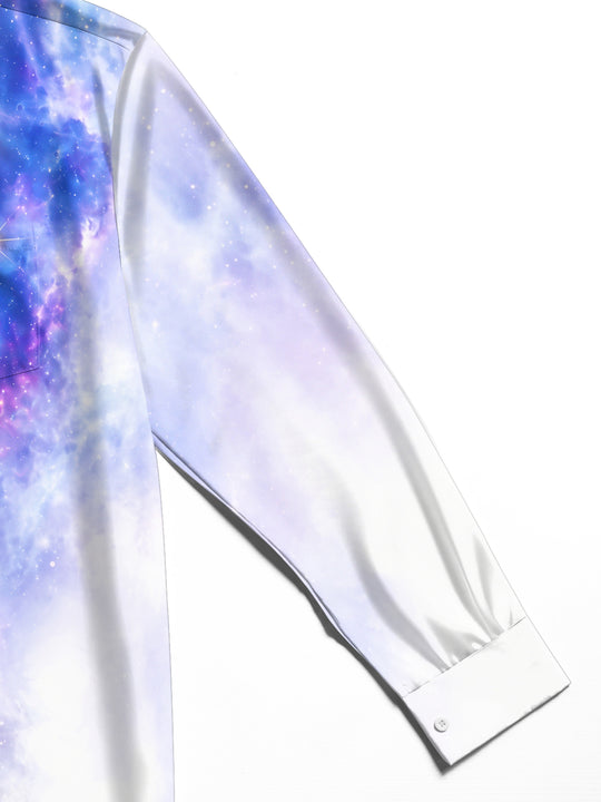 Adaychic Men's Printed Galaxy Nebula And Stars Print Long Sleeve Shirt with Chest Pocket