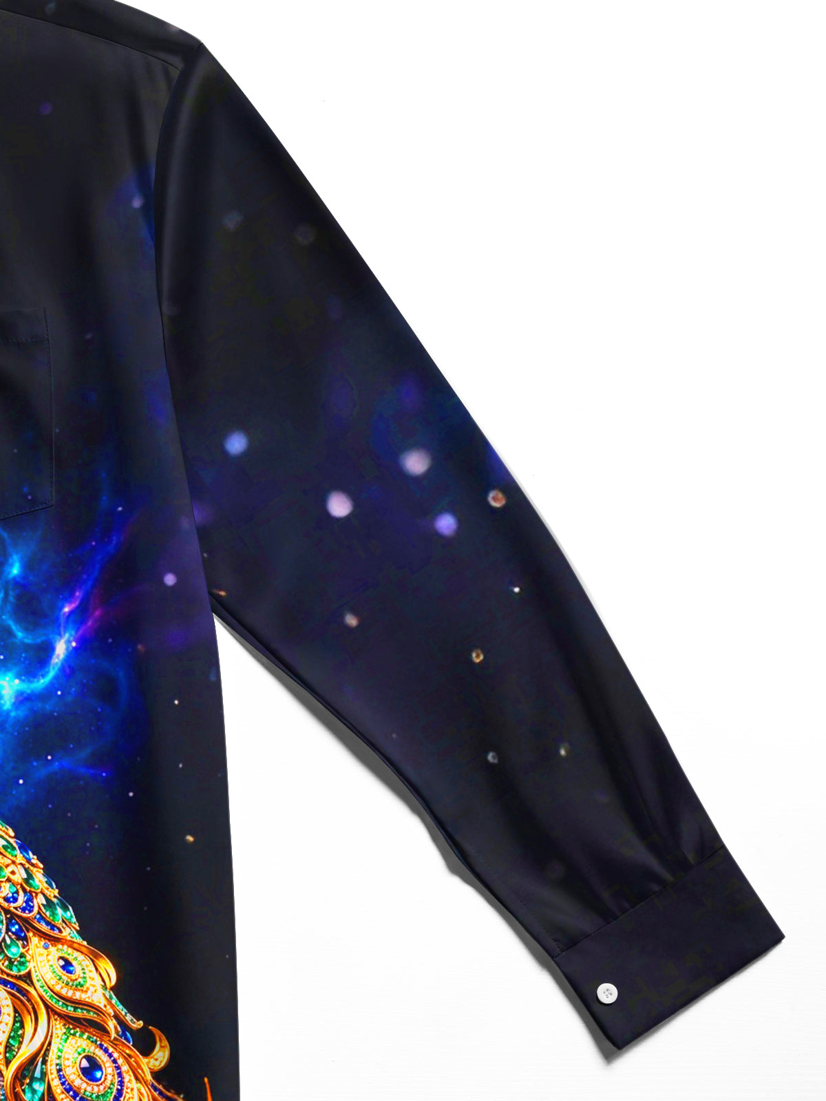 Adaychic Men's Graphic Art Gem Starry Peacock Print Long Sleeve Shirt with Chest Pocket
