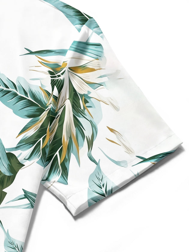 Adaychic Men's Hawaiian Tropical Leaf Print Short Sleeve Shirt with Chest Pocket