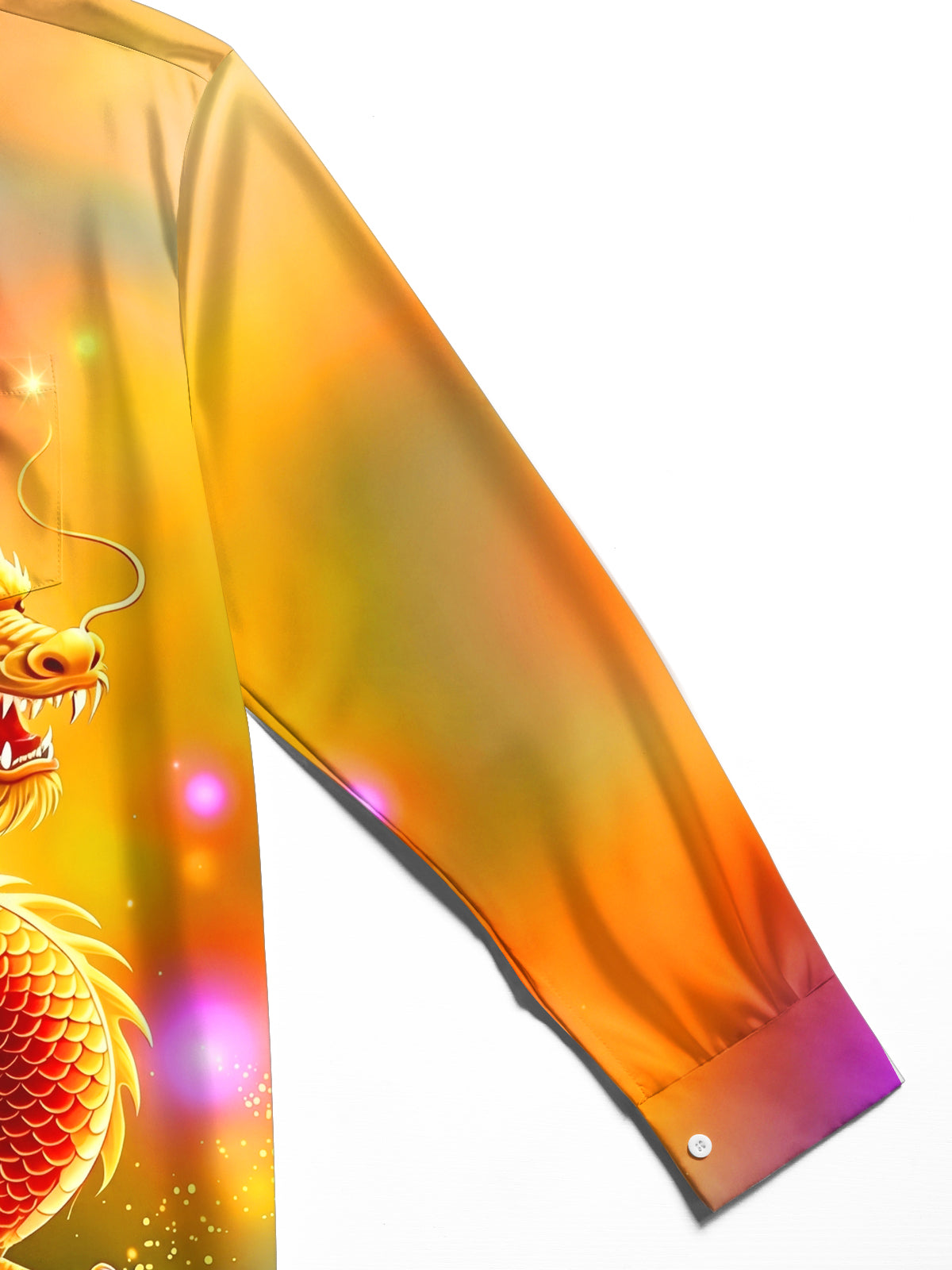 Adaychic Men's Graphic Golden Dragon Print Long Sleeve Shirt with Chest Pocket