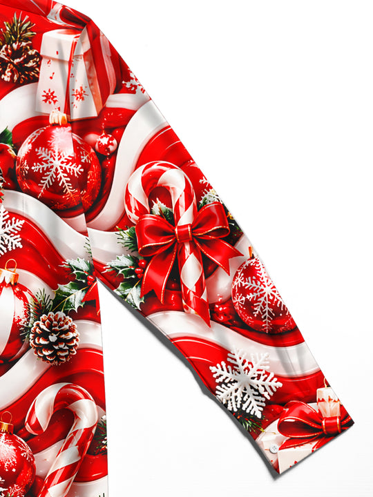 Adaychic Men's Printed Christmas Ornaments Print Long Sleeve Shirt with Chest Pocket
