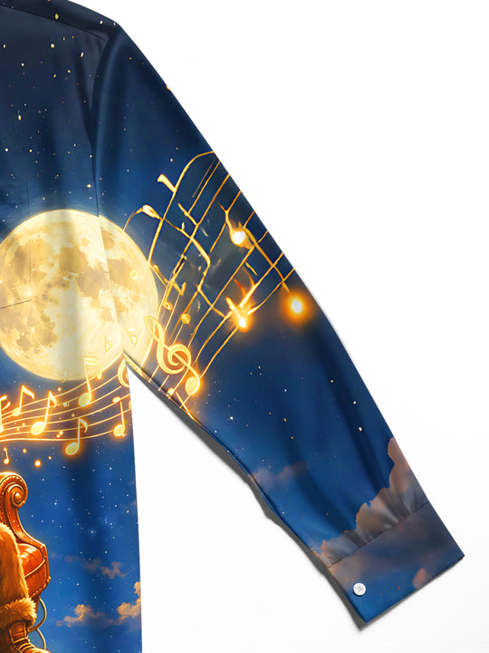 Adaychic Star Sky Christmas Saxophone Dog Men's Pocket Long Sleeve Shirts