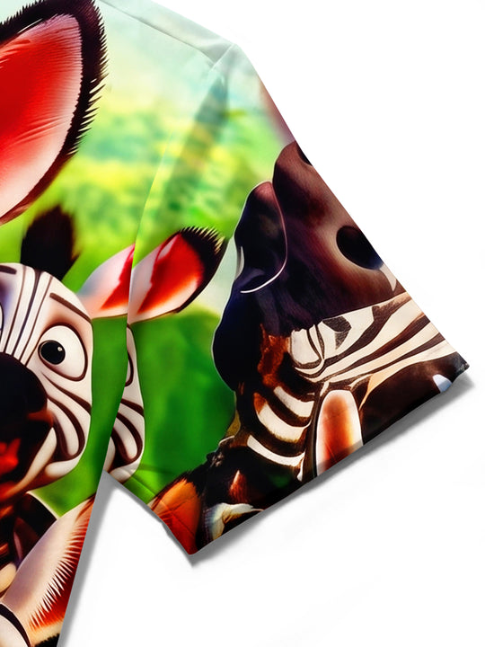 Adaychic Men's Graphic 3D Cartoon Zebra Faces Print Short Sleeve Button Down Shirt with Chest Pocket