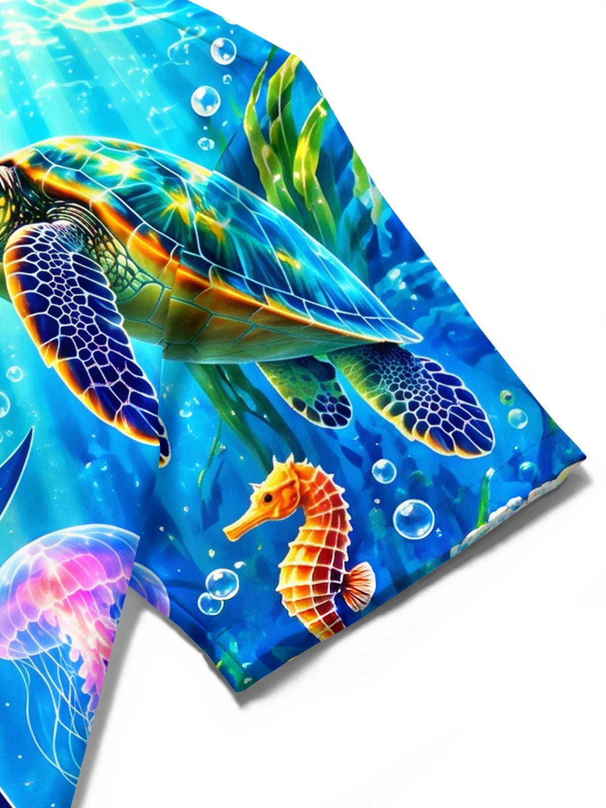 Adaychic Men's Underwater Sea Turtles And Jellyfish Print Short Sleeve Shirt with Chest Pocket