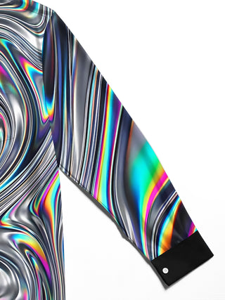Adaychic Men's Abstract Abstract Psychedelic Swirls Print Short Sleeve Shirt with Chest Pocket
