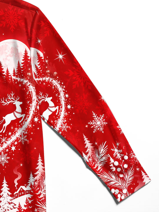 Adaychic Men's Printed Snowflakes Print Winter Forest Print Long Sleeve Shirt with Chest Pocket