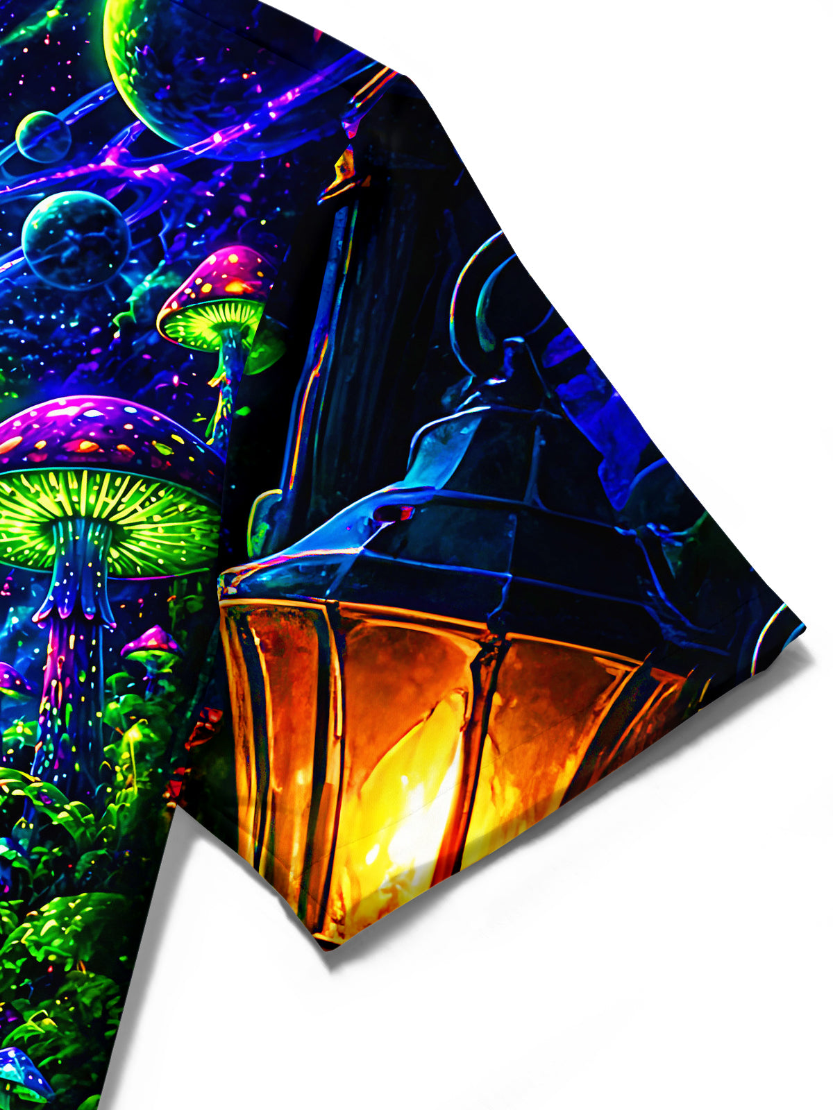 Adaychic Men's Graphic Abstract Alien Magic Mushroom Print Short Sleeve Button Down Shirt with Chest Pocket